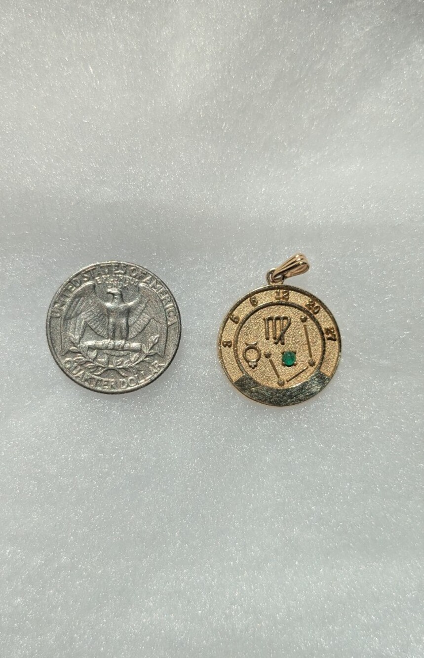 14K Gold Virgo Talisman Pendant with Emerald